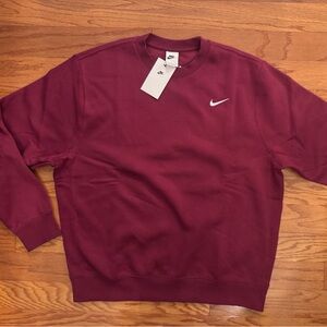 NWT Nike Club Fleece Crewneck Sweatshirt Cardinal/White LARGE